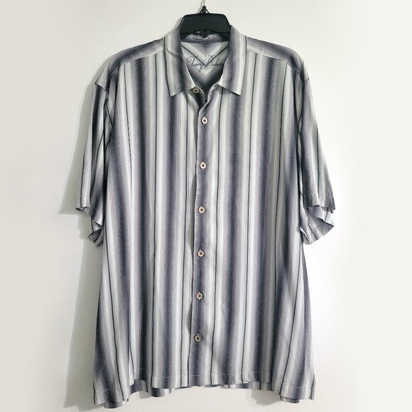 Tommy Bahama Mens Gray Short Sleeve Button Up Shirt Size XL 100% Tencel Striped - Picture 1 of 11